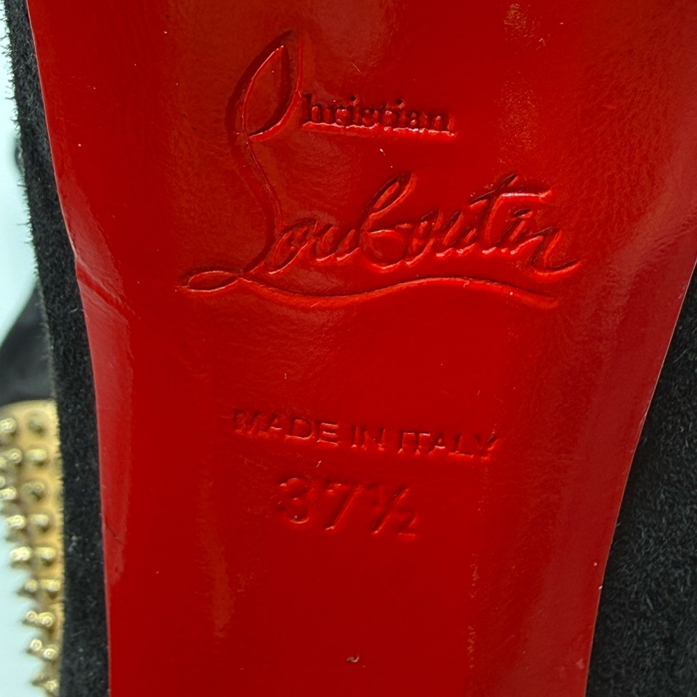 Christian Louboutin Black Suede Studded Heel Taclou Ankle Boots Size 37.5 - Picture 12 of 17